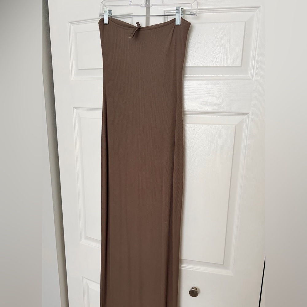 SKIMS Brown Strapless Midi Dress